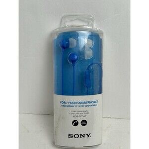 Blue Sony Stereo Headphones Earbuds  w/Noise Isolation & Microphone MDR-EX15AP
